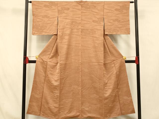 平和屋着物■上質な色無地 流水風景地紋 丁子茶色 正絹 逸品 未使用 AABG9839fw