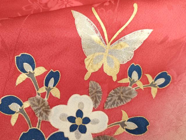 平和屋着物●豪華振袖 駒刺繍 花蝶文 暈し染め 金銀彩 正絹 逸品 AABG9841cs