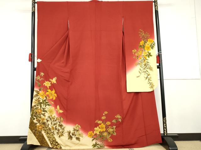 平和屋着物●豪華振袖 花蝶文 暈し染め 金彩 正絹 逸品 AABG9845cs