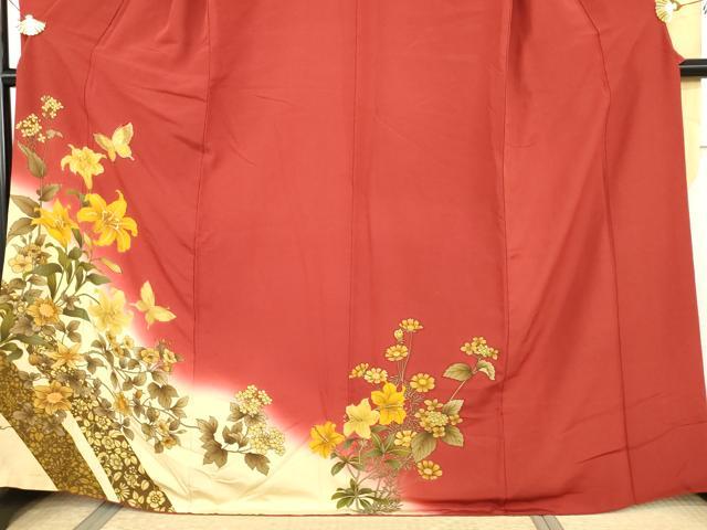 平和屋着物●豪華振袖 花蝶文 暈し染め 金彩 正絹 逸品 AABG9845cs