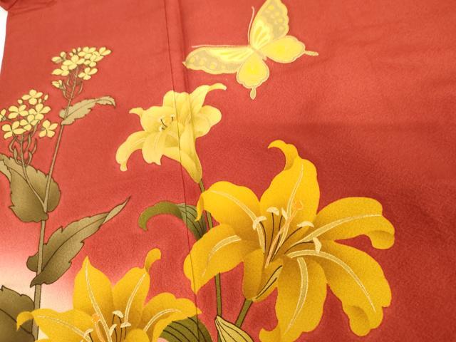 平和屋着物●豪華振袖 花蝶文 暈し染め 金彩 正絹 逸品 AABG9845cs