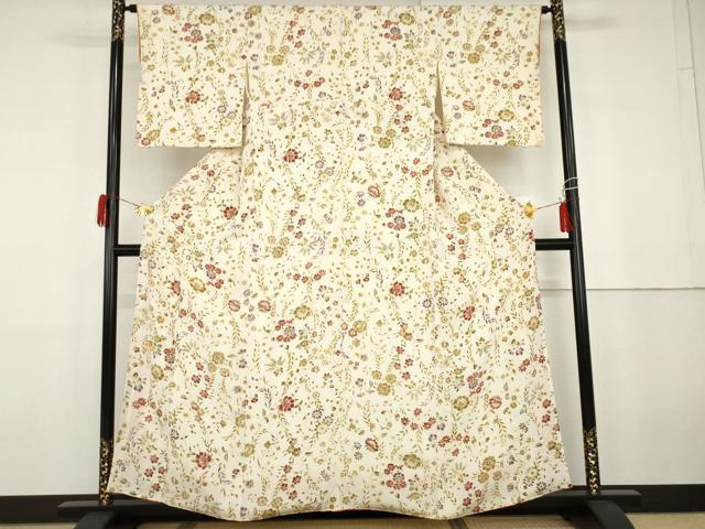 平和屋着物●上質な小紋 枝花文 鬼しぼ縮緬 松坂屋扱い 正絹 逸品 AABG9850cs