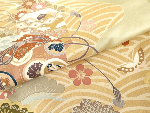 平和屋着物●創業460年・千總 色留袖 友禅 立波吉祥花蝶梅松文 金彩 正絹 逸品 AABG9853cs