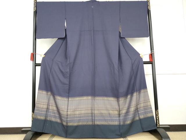 平和屋着物●お召 色留袖 寿光織 横段文 金糸 正絹 逸品 AABG9855cs