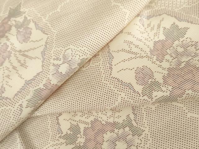 平和屋着物●本場大島紬 白大島 カタス7マルキ 草花文 正絹 逸品 未使用 AABG9866cs