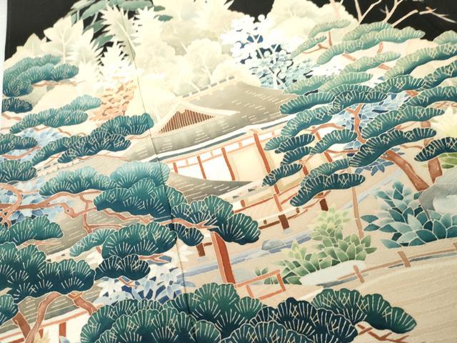 平和屋着物●本加賀友禅作家 北盛夫 黒留袖 風景花蝶文 正絹 逸品 AABG9868cs