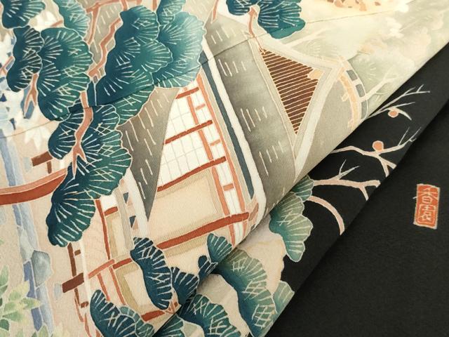 平和屋着物●本加賀友禅作家 北盛夫 黒留袖 風景花蝶文 正絹 逸品 AABG9868cs
