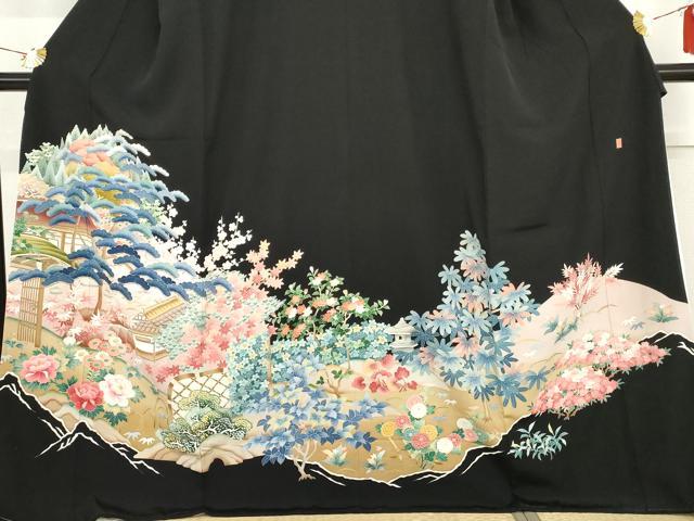 平和屋着物●本加賀友禅作家 中雅雄 黒留袖 松竹梅風景文 正絹 逸品 AABG9870cs