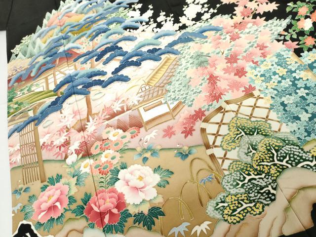 平和屋着物●本加賀友禅作家 中雅雄 黒留袖 松竹梅風景文 正絹 逸品 AABG9870cs