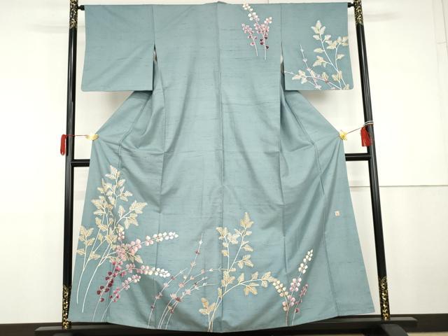 平和屋着物●白山紬 田中勇吉 枝花文 正絹 逸品 AABG9873cs