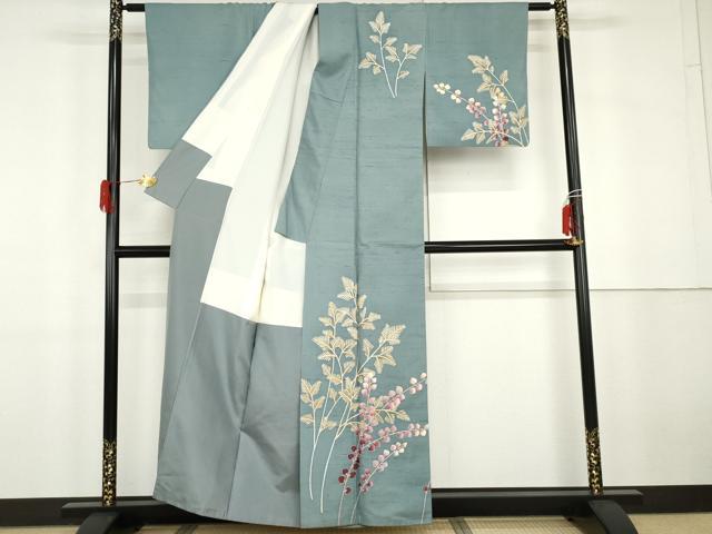 平和屋着物●白山紬 田中勇吉 枝花文 正絹 逸品 AABG9873cs