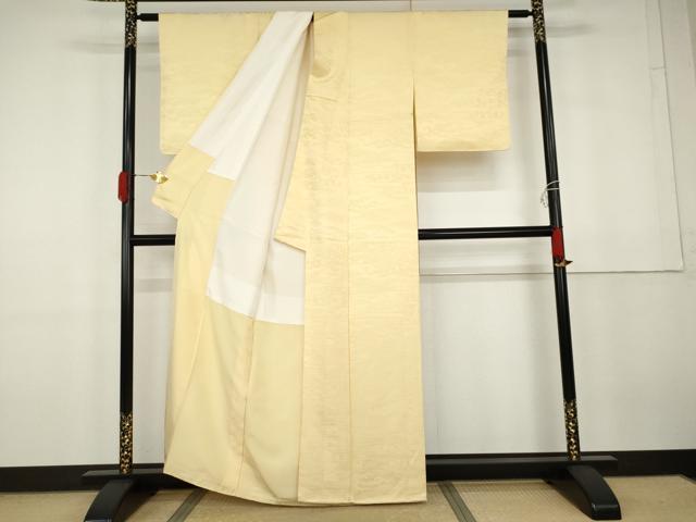 平和屋着物●上質な色無地 エ霞吉祥花地紋 蜂蜜色 正絹 逸品 未使用 AABG9875cs