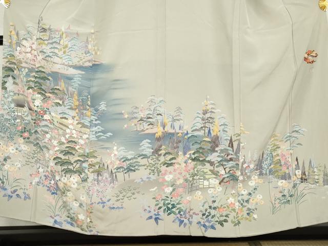平和屋着物●高級染元 粋峰 林芳夫 京加賀友禅 訪問着 梅松風景文 正絹 逸品 AABG9878cs