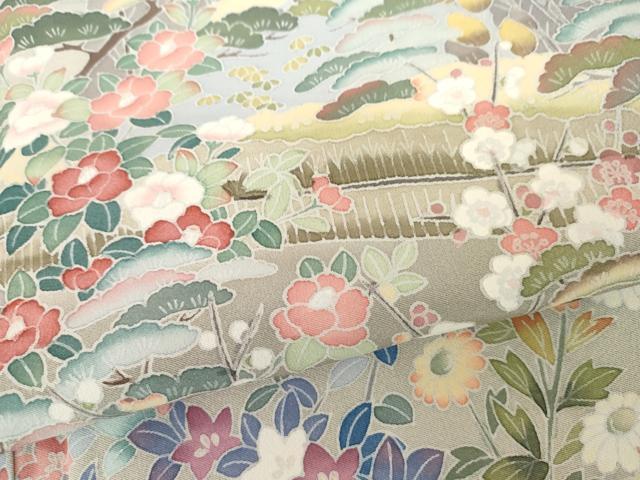 平和屋着物●高級染元 粋峰 林芳夫 京加賀友禅 訪問着 梅松風景文 正絹 逸品 AABG9878cs