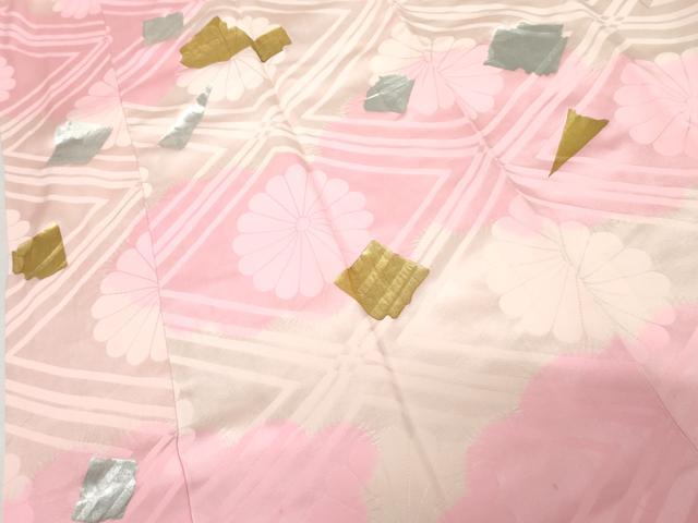 平和屋着物●振袖用長襦袢 袷 絞り 花菱地紋 箔散らし 金銀彩 半衿刺繍 広衿仕立て 正絹 逸品 AABG9879cs