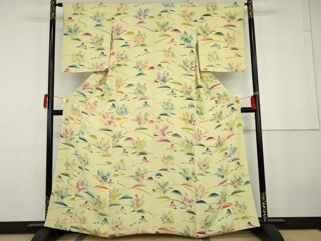 平和屋着物●上質な小紋 型染め 風景文 正絹 逸品 AABG9883cs