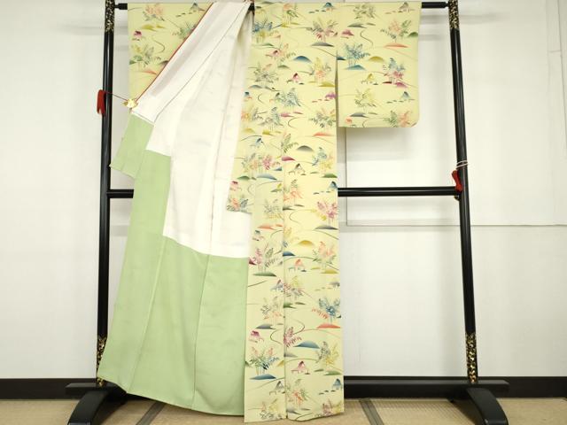平和屋着物●上質な小紋 型染め 風景文 正絹 逸品 AABG9883cs