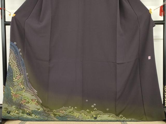 平和屋着物●十日町 名門 滝泰謹製 訪問着 辻が花 絞り 暈し染め 金通し地 ロング丈 正絹 逸品 AABG9887cs
