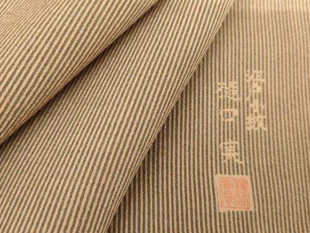 平和屋着物●樋口実 江戸小紋 万筋 肥後煤竹色×白橡色 正絹 逸品 未使用 AABG9893cs