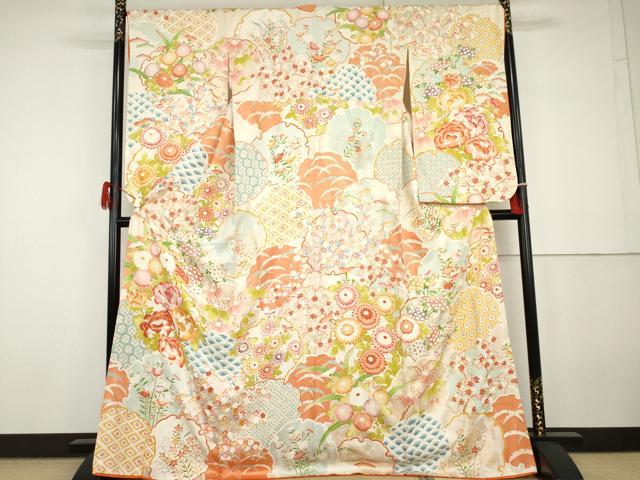 平和屋着物●小振袖 二尺袖 友禅 刺繍 雪輪花文 金彩 正絹 逸品 AABG9900cs