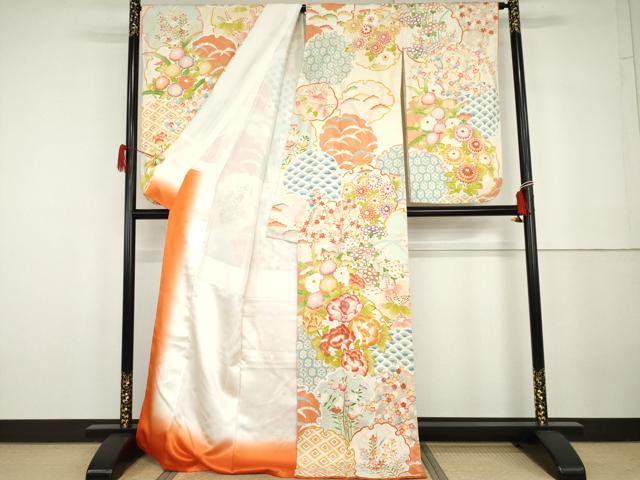 平和屋着物●小振袖 二尺袖 友禅 刺繍 雪輪花文 金彩 正絹 逸品 AABG9900cs