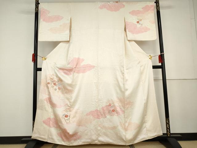 平和屋着物●創業460年・千總 訪問着 絞り 刺繍 枝花文 金彩 正絹 逸品 AABG9909cs