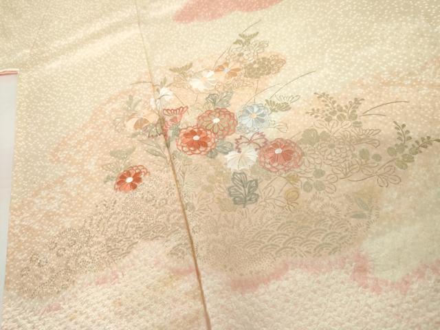 平和屋着物●創業460年・千總 訪問着 絞り 刺繍 枝花文 金彩 正絹 逸品 AABG9909cs