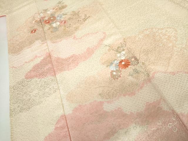 平和屋着物●創業460年・千總 訪問着 絞り 刺繍 枝花文 金彩 正絹 逸品 AABG9909cs