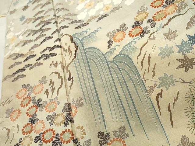 平和屋着物●訪問着 友禅 作家物 紬地 松竹梅風景文 正絹 逸品 未使用 AABG9916cs