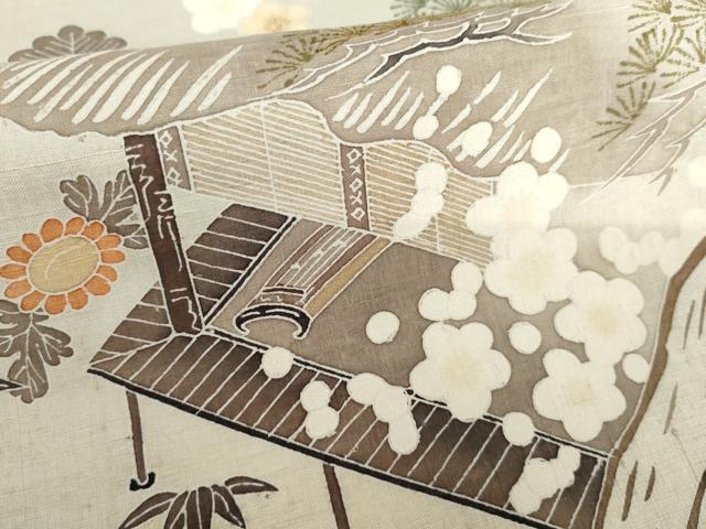 平和屋着物●訪問着 友禅 作家物 紬地 松竹梅風景文 正絹 逸品 未使用 AABG9916cs