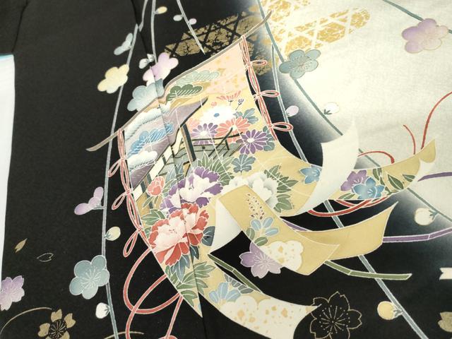 平和屋着物●訪問着 友禅 几帳花車鼓文 暈し染め 金彩 正絹 逸品 AABG9920cs