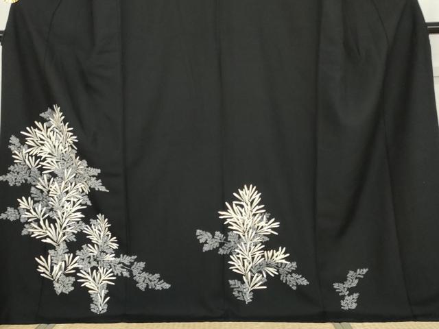 平和屋着物●訪問着 友禅 枝葉文 黒地 金彩 正絹 逸品 AABG9921cs