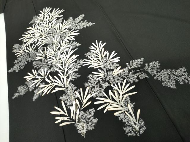 平和屋着物●訪問着 友禅 枝葉文 黒地 金彩 正絹 逸品 AABG9921cs