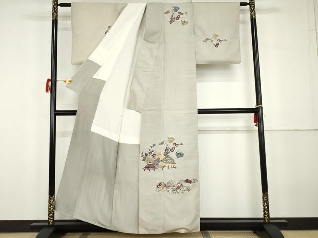 平和屋着物●紅型 訪問着 紬地 風景花文 正絹 逸品 AABG9922cs