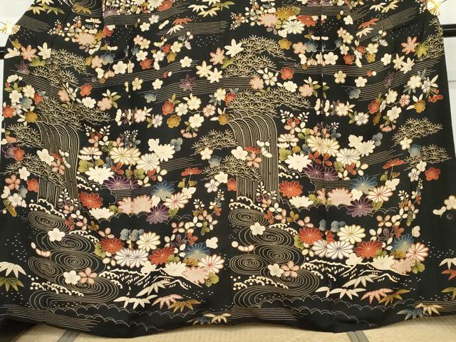 平和屋着物●訪問着 御所解き文様 黒地 金彩 正絹 逸品 AABG9933cs