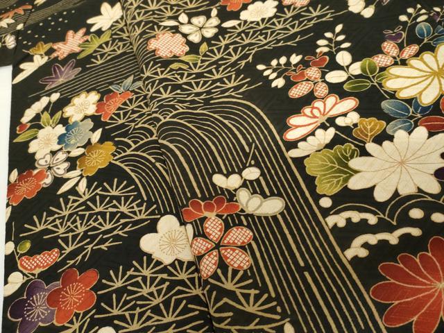 平和屋着物●訪問着 御所解き文様 黒地 金彩 正絹 逸品 AABG9933cs