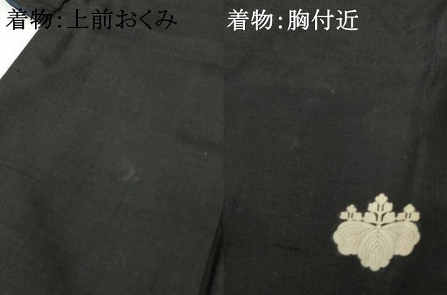 平和屋着物●男性 黒紋付 羽織セット 紬地 正絹 逸品 AABG9945cs