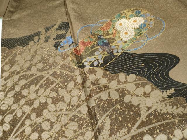 平和屋着物●訪問着 花文箱文 休み鳥 金銀彩 正絹 逸品 AABG9967cs