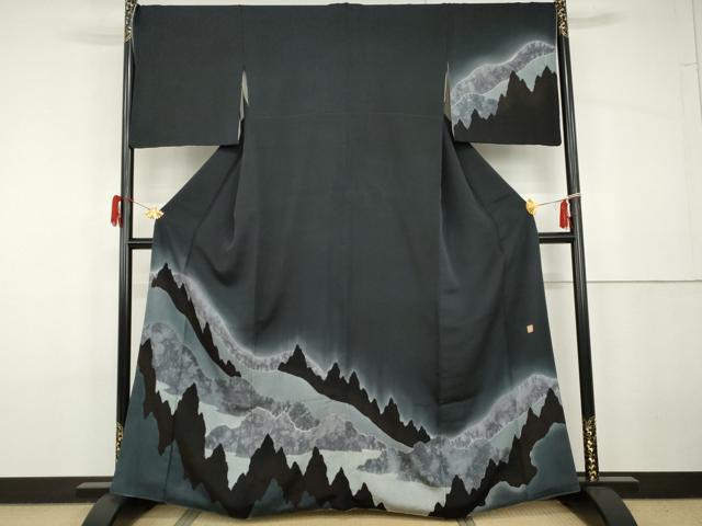 平和屋着物●絞り染色作家　藤井浩　訪問着　遠山樹林文　正絹　逸品　AABG9968cs 平和屋着物○絞り染色作家 藤井浩 訪問着 遠山樹林文 正絹 逸品
