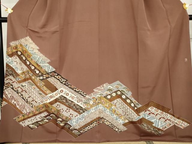 平和屋着物●十日町友禅作家 龍谷 色留袖 吉祥花蝶松文 金彩 正絹 逸品 AABG9970cs