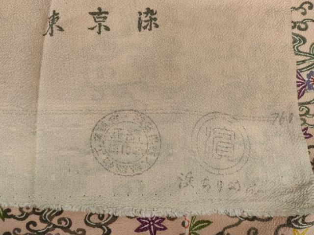 平和屋着物●上質な小紋 型染め 東京染 花唐草文 鬼しぼ縮緬 浜ちりめん 反端付き 正絹 逸品 未使用 AABG9976cs