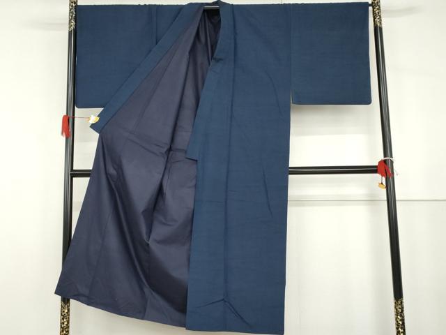 平和屋着物●男性 紬 色無地 瑠璃色 キングサイズ 正絹 逸品 AABG9977cs