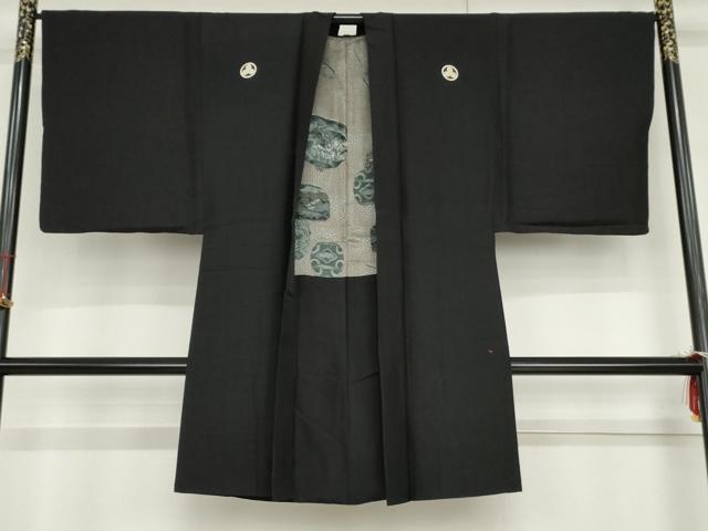 平和屋着物●男性 黒紋付 羽織セット 正絹 逸品 AABG9978cs