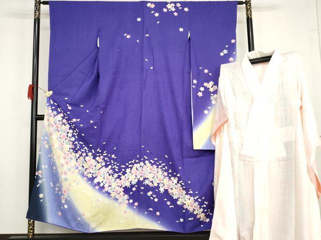 平和屋着物●豪華振袖・長襦袢(無双仕立て)セット 舞花文 暈し染め 正絹 逸品 AABG9990cs