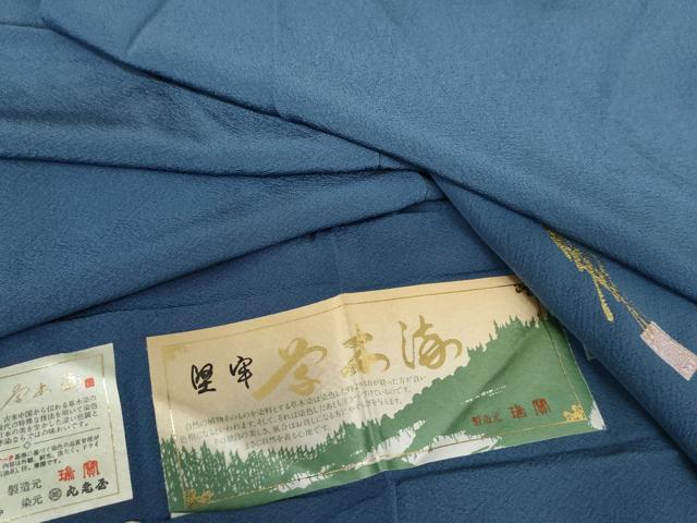 平和屋着物●本草木染作家 瑞寶 色無地 堅牢草木染 杜若色 反端付き 丹後ちりめん 正絹 逸品 未使用 AABG9991cs