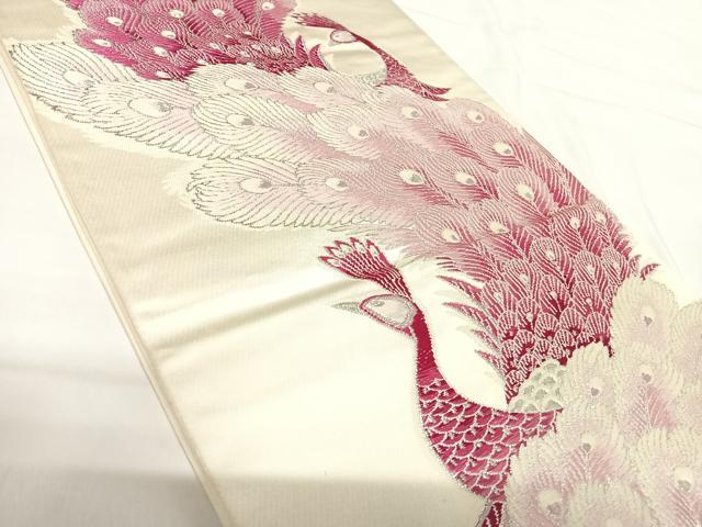 平和屋着物◎六通柄袋帯 唐織 孔雀文 銀糸 正絹 逸品 AABH0004yx