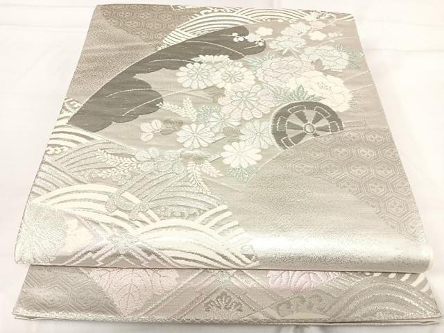 平和屋着物◎六通柄袋帯 花車文 銀糸 正絹 逸品 AABH0009yx