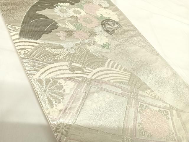 平和屋着物◎六通柄袋帯 花車文 銀糸 正絹 逸品 AABH0009yx