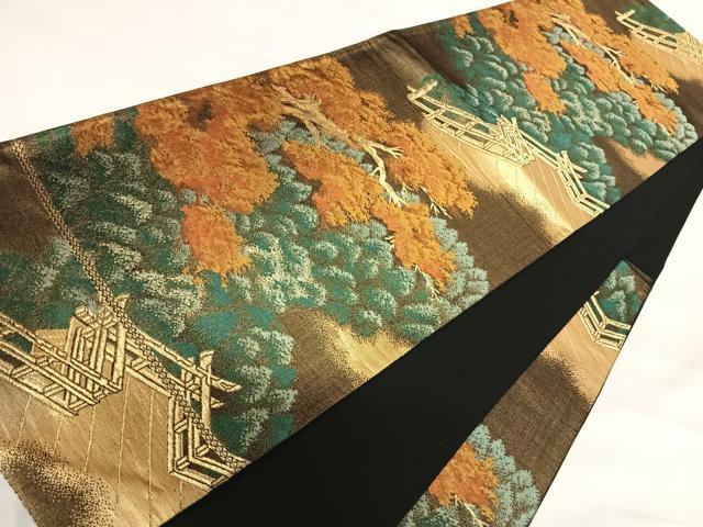 平和屋着物◎六通柄袋帯 樹林文 金糸 正絹 逸品 AABH0034yx