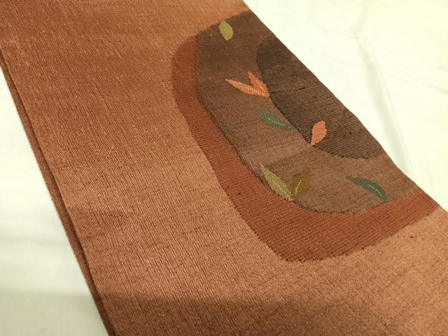 平和屋着物◎太鼓柄袋帯 紬地 草木文 正絹 逸品 AABH0039yx